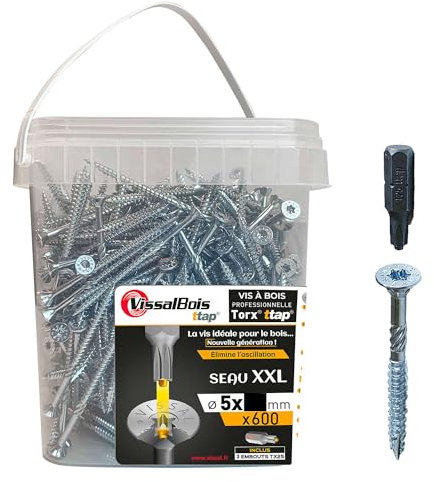 600 vis à bois TTAP 5x60mm filetage asymétrique zingué - Vissal