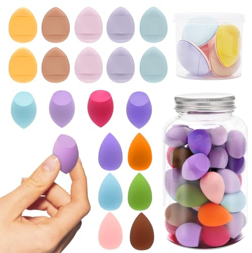 Pletpet 50 Pcs Mini Makeup Sponge Set with 40P Mini Beauty Blender and 10P Finger Powder Puff for Foundation Concealer Cosmetic Small Beauty Makeup Tools（Random Color）