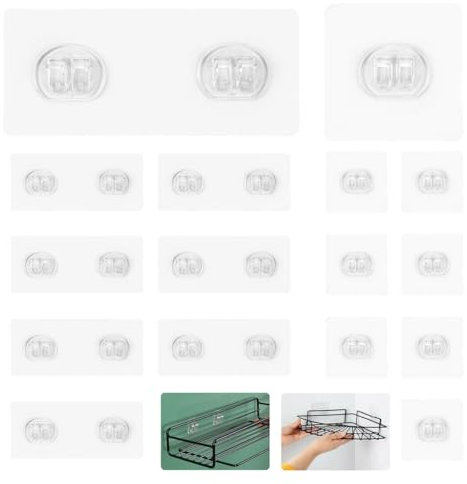 16 Pezzi Ganci Adesivi di Ricambio,Resistenti Ganci Adesivi per Bagno,Ganci Adesivi Forte per Mensole,Doccia,Mensola Angolare,Portasapone,Ganci Singoli e Doppi (8pcs 7 × 7cm,8pcs 6 × 14cm)