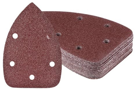 Kozelo 25 Feuilles de Papier de Verre pour Ponceuse à Souris - [40 Grains, 3,5 x 5,5] Plaquettes de Ponçage Triangulaires à Boucle et Crochet Assortis | 5 Trous, Oxyde d'Aluminium