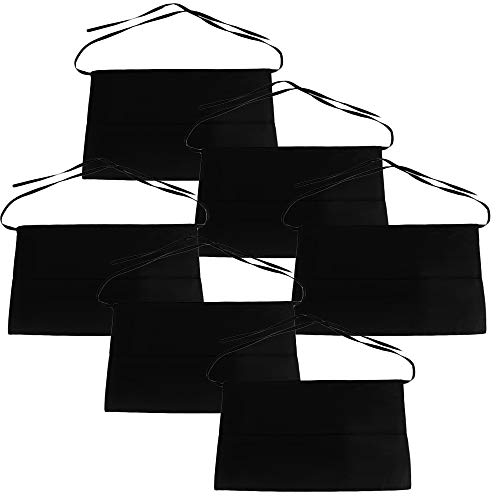 Space Home - Delantal de Camarero con Bolsillo Delantero - Mandil Ajustable para Restaurante, Camarero, Repostería - Delantal de Cocina Corto - Mandil Hombre o Mujer - 54 x 34 cm - Set de 6 - Negro