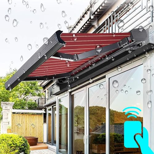 MOFGOE Electric Retractable Patio Awning Canopy with LED Light, Outdoor Sunshade Window Door Shelter Pergola, for Home/Commercial, Water UV/Heat Resistant Sun Shade,3X1.5M