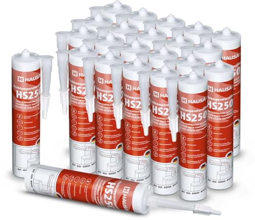 HAUSA Hochtemperatursilikon HS250 rot 24 x 300ml dauerelastische hitzebeständige Dichtmasse +315°C Dichtstoff zum Kleben Abdichten von Öfen Kochfeldern Motoren schnellhärtend ölbeständig