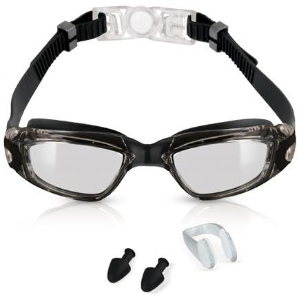 Swim Goggles for Adults & Kids 9+ Anti Fog Swimming Goggles with UV Protection, Leak-Proof Seal, Wide Clear Vision – Includes Nose Clip, Ear Plugs, Case – Comfortable for Pool, Sea & Open Water