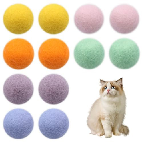 12 Stück Filzbälle für Katzen - Natürliches Spielzeug aus 100% Reiner Wolle - Handgefertigte Katzenbälle in 6 Farben