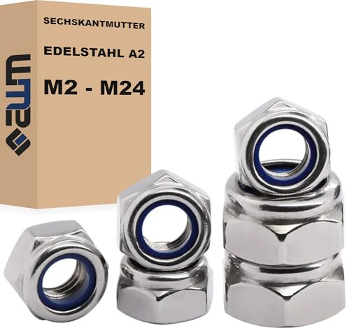 Sechskantmuttern Sicherungsmutter DIN 985 Edelstahl V2A 304 Selbstsichernde Muttern (100, M8)