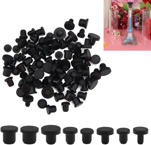 80 Stück Gummistopfen Silikon Verschlussstopfen, Set von 8 Größen Abdeckkappen Gummi Schwarz Rund, Vielseitige Silikon-Flaschenverschlüsse, Runde Flacher Typ Silikonstopfen, für Flaschen und Rohre