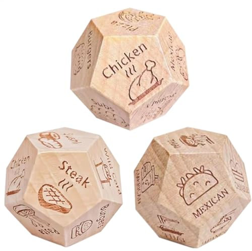 Dado Per Cibo, Dado Decisionale Per Cibo, Dadi Per Appuntamenti Notturni, Dado Decisionale Per Cena In Legno A 12 Facce, 3 Dadi Decisionali Con Diversi Tipi Di Cibo Per San Valentinos