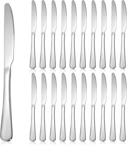 Dinner Knives Set of 12, Heavy Duty Stainless Steel Steak Knife, Butter Knife, Table Knives, High Polished Sleek Silver Design for Home Kitchen and Restaurant Use, Dishwasher Safe - 23.2CM