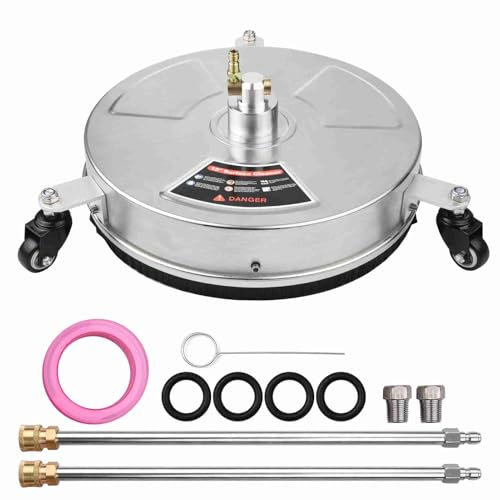 Pressure Washer Surfaces Cleaner, Steel Scrubber Scrubber 3 wheels 2 extension rods 38cm/ 15inch Quick-plug cleansing floor scrubber Floor mobile cleaner
