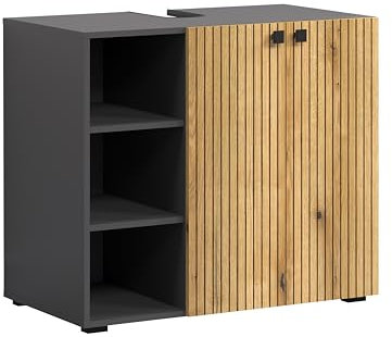 trendteam smart living - PureBliss - Waschbeckenunterschrank - Rillenoptik - Anthrazit/Evoke Eiche - 3 offene Fächer + 1 Einlegeboden - (BxHxT) 90 x 79 x 53cm - edle Metallgriffe
