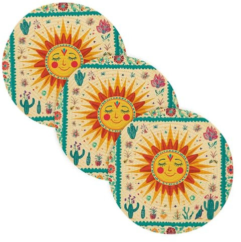 Untersetzer für heiße Töpfe und Pfannen, 38,1 cm, Baumwollfaden, Geschirrhalter für Kochtopf, Kochgeschirr, schützt böhmische Pflanzen, Sonne, Retro, 3 Stück
