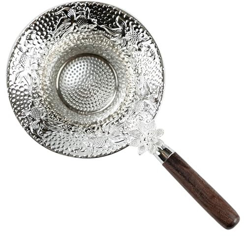 Watreketal - Colador de té con mango de madera, malla fina, para hojas sueltas, té y vajilla