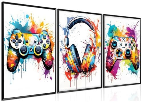 Komergave 3Pcs Gaming Wall Art Retro Posters, Cool Watercolor Video Game Art Prints Gaming Room Decor for Teen Bedroom, Playroom, Game Room Wall Decoration (12x16, Unframed)