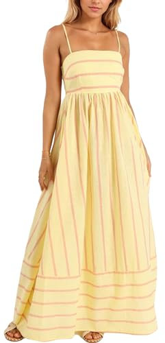Femme Robe Été Ample sans Manches Rayures Coupe Fluide Plage Longue Bretelles Fines pour Plage Bord de Mer L