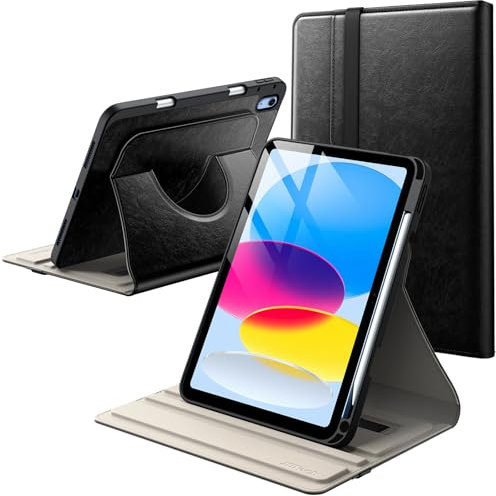 JETech Coque Rotatif pour iPad (A16) 11ème/10ème Génération (2025/2022) avec Porte-Stylet, Rotation à 360 Degrés en Cuir PU Folio Housse de Protection (Noir)
