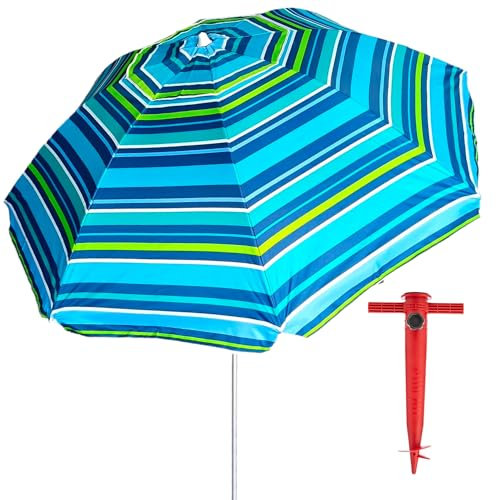 Pincho Ombrellone da spiaggia grande, 220 cm, antivento fino a 35 km/h, protezione UV50+, alluminio, 8 + 8 aste in fibra, finestra superiore, inclinabile, leggera, borsa per il trasporto (colore 5)