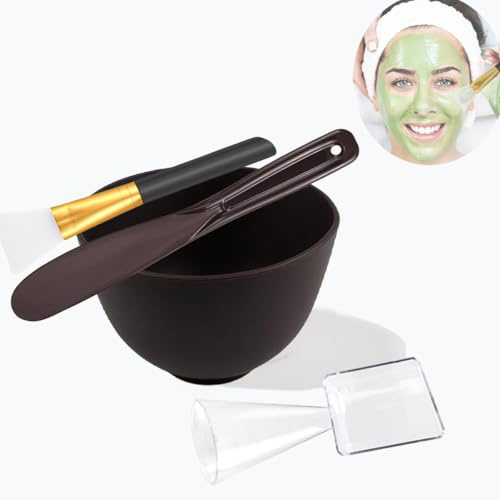 PLINNILUY 4 Pcs Silicone Face Mask Mixing Bowl Set, Microwavable DIY Facial Mud Bowl with Stick, Spatula, Measuring cup, Cosmetic Beauty Tool for Home Salon Skincare (Black-4Pcs)
