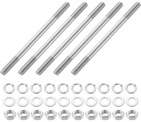 QUARKZMAN 5pcs Tiges Filetées Double Extrémité, M6x85mm Boulons Tige Filetée en Acier Inoxydable 304 Filetage à Double avec Écrous Rondelle Plate et Frein, Goujon Fileté pour Serre-Joints