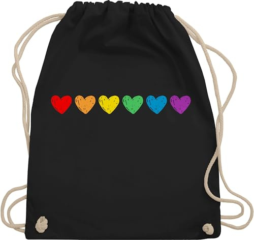 Turnbeutel Rucksack - Kleidung Flag - Regenbogen Herzen Pride Accessoires CSD Outfit LGBTQ I Christopher Street Day I Lesbisch I Schwul I Bisexuell I Trans I Queer - Unisize - Schwarz - lgbtq-tasche