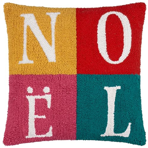 furn. Noelle Loop Feather Filled Cushion (Multicolour - 45x45cm) | Tufted Textured Bold Festive Christmas Slogan Decorative Pillow