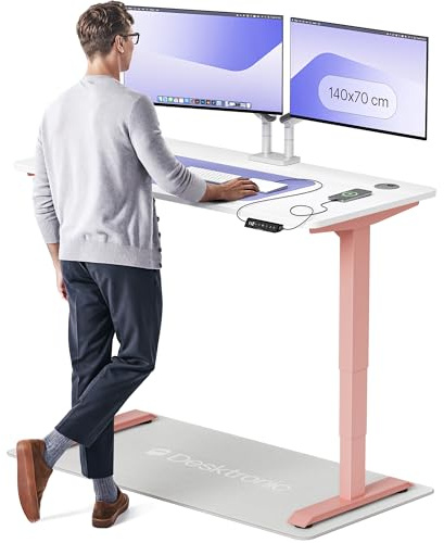 Desktronic HomePro Standing Desk – 140 x 70 cm Height Adjustable Desk with Electric Dual Motor, Touchscreen Controller & Integrated USB/USB-C, 3 Memory Presets