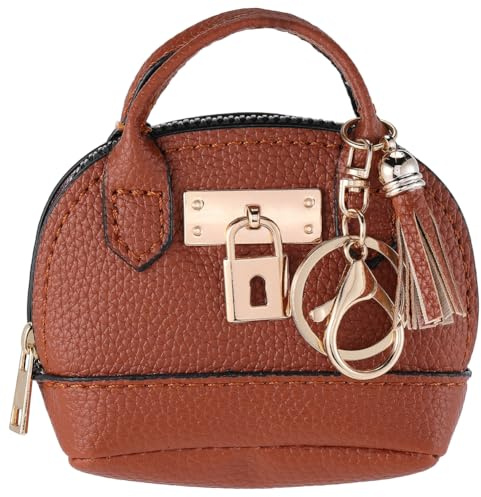 CALFOVERA Mini Porte Clés pour Sac à Dos pour Femme en Cuir PU Marron avec Fermeture Éclair Pochette pour Pièces de Monnaie Petite Pochette pour Écouteurs Porte Clés pour Sac à Main Pendentifs