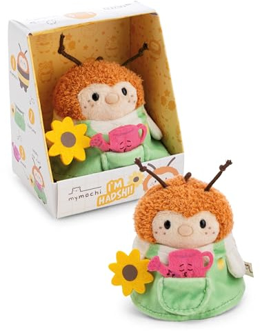 NICI Kuscheltier Hummel Hadshi 8cm Gärtner mit Gießkanne - braun - 62904 | mymochi Stofftier im Kawaii-Design, weich und kuschelig für Kinder & Erwachsene, Plüschtier in Geschenkbox 8,5x6,5x10cm