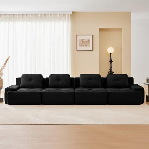 Dolamaní Boneless Modular 4-Sitzer-Sofa Cord, montagefrei, Tiefem Sitz, modernes Ecksofa Eckcouch Couch für Wohnzimmer/Schlafzimmer/Büro/Wohnung (Schwarz)
