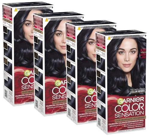 Garnier Color Sensation Pack 4 2.1 Negro Azulado Tinte Permanente | Color Intenso y Brillo Espejo, Cobertura 100% Canas, Aceites Florales, Color Sensation