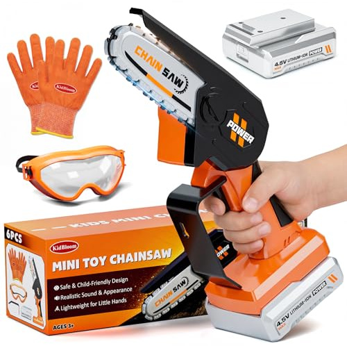 KidBloom Mini Toy Chainsaw with Sound | Chainsaw with Sound，with Gloves and Glasses, with a detachable black section and a built-in hanging hole