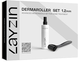 LAYZIN Microneedling Set 1,2 mm – Derma Roller mit 1200 Mikronadeln für Körper und Kopfhaut – Inklusive 200 ml Reinigungsspray – Professionelle Hautpflege, gegen Narben und für Haarwachstum – Unisex