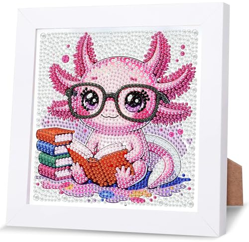 NAIMOER Salamander Diamond Painting für Kinder mit Rahmen, Diamant Painting Niedliche Axolotl Erwachsene ab 6-12 Jahre, 5D Diamont Art Bilder Mosaik, DIY Geschenk für Home Wand Décor (18X18cm)