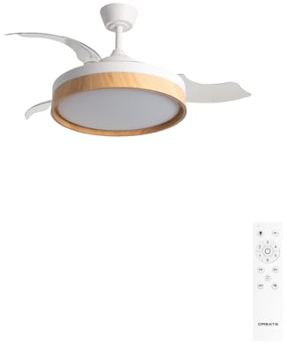 CREATE / WIND CLEAR EDGE/Ventilador de techo con luz blanco madera clara con mando / 40W, Silencioso, Ø107 cm, 6 velocidades, aspas retráctiles, función verano-invierno, luz led 3 temperaturas