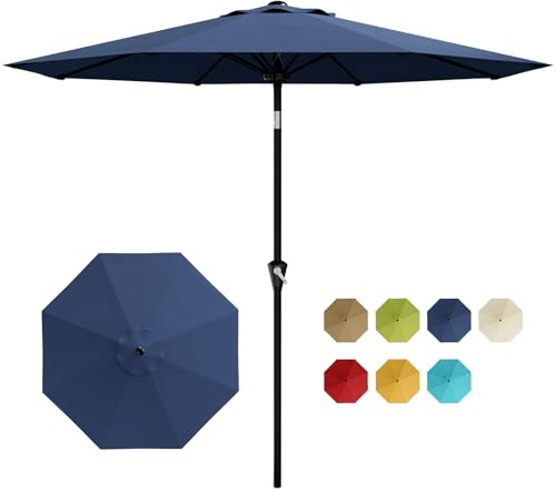 Garvee Sombrilla de Jardín 270cm con Manivela e Inclinación de Aleación de Zinc, Parasol de Patio Circular con 8 Varillas de Hierro para Exterior, Terraza y Balcón, Recubrimiento Marrón de Calidad