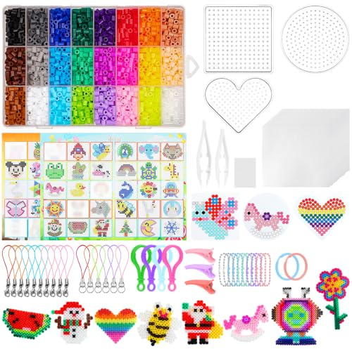 AUAUY 4300pcs Fuse Beads Kit, 24 Colors 5mm Iron Beads Set for Decoration | DIY Art Craft Fuse Bead with Pegboards, Pattern Cards, Tweezers and Ironing Paper, Easy to Play, Cultivation of Creativity