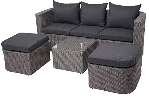 PROREGAL 3in1-Gartenset Sonneninsel Poly-Rattan Grau Kissen Anthrazit