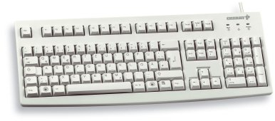 CHERRY G83-6105, Kabelgebundene Tastatur für Industrieanwendungen, UK-Layout (QWERTY), Abriebfeste Tasten, Leicht zu Reinigen, Recyclingfähig, Hellgrau