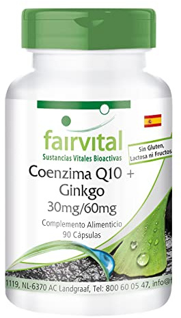 fairvital Coenzym Q10 + Ginkgo Biloba Extrakt, 90 Kapseln, schluckfreundlich, HOCHDOSIERT, CoQ10 Ubichinon + Ginkgo, VEGAN