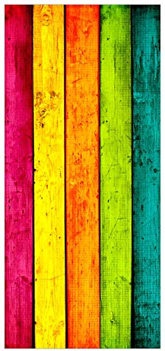 Wallario Selbstklebende Türtapete Buntes Holz - Bunte Streifen mit Farbe und Holzstruktur - Türposter 93 x 205 cm Abwischbar, rückstandsfrei zu entfernen