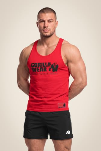 Gorilla Wear Classic Fitness Tank Top - weiß - Bodybuilding Sport Freizeit mit Logo Aufdruck leicht und bequem für optimale Bewegung aus Baumwolle