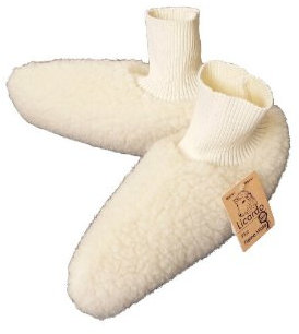 Bündchen-Bettschuhe Wolle, 100 % Schurwolle i. F., Farbe Ecru, Größe 44-45, 12113000105