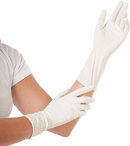 Franz Mensch Hygostar Nitrilhandschuhe Safe Long | Latex- und puderfrei, weiß, 8/M, 30cm, 100 Stück, Einweghandschuhe, extra lang und robust, langer Schaft