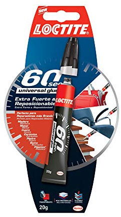 Loctite 60 Segundos, adhesivo universal, pegamento fuerte para todo, cola rápida para reparaciones en el hogar, pegamento extrafuerte multimaterial, 1 x 20 g, tubo