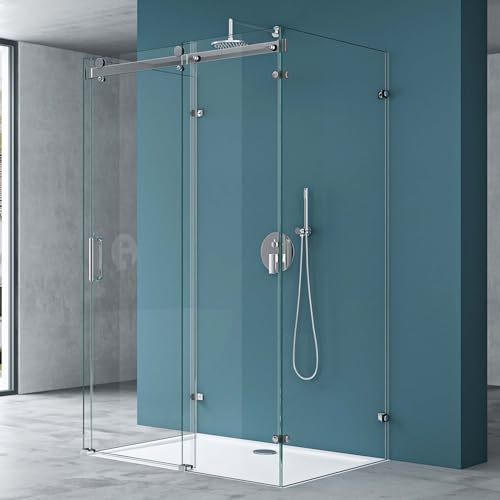 Mai & Mai Cabine de douche en forme U 90x150 avec porte de douche coulissante verre trempé ESG transparent RAV17-2K-U