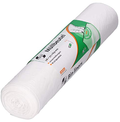Deiss FIRST PLUS Müllbeutel aus LDPE, 1A-Material, Passend für Drahtgitterkörbe, weiß, 50 Stück/Rolle