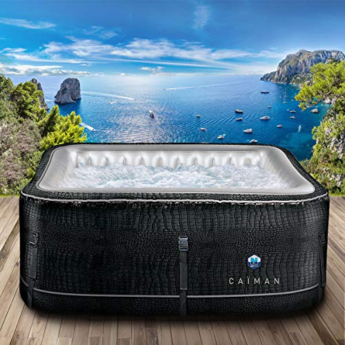Whirlpool Netspa Caimán hinchable para 4 personas, 168 x 168 cm, piel sintética de cocodrilo, 110 chorros de masaje, función de inflado mediante un botón, 700 l