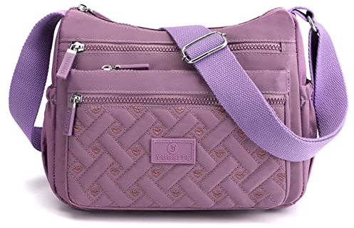 NOTAG Nylon Umhängetasche Damen, Wasserdicht Casual Schultertasche Mehrere Taschen Messenger-Tasche (Lila)