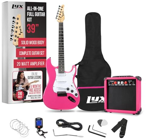 Electric Guitar Set with Amplifier 20 W All Accessories Digital Clip On Tuner Six Strings Two Plectrum Tremolo Rod Shoulder Strap Starter Set with Full Size Bag