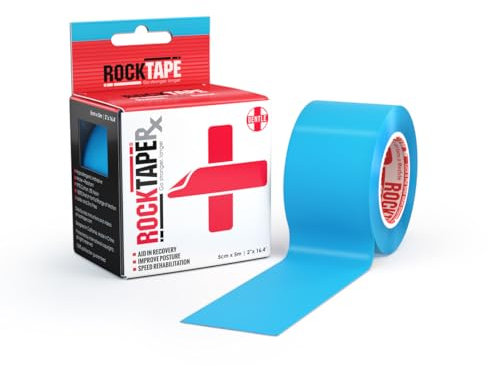 RockTapeRx Unisex Kinesiology Tape (5cm x 5m Roll) - Elastic Therapeutic Tape for Rehab & Posture Training - Gentle Adhesive for Sensitive Skin - Physio Sports Tape for Athletes - Blue